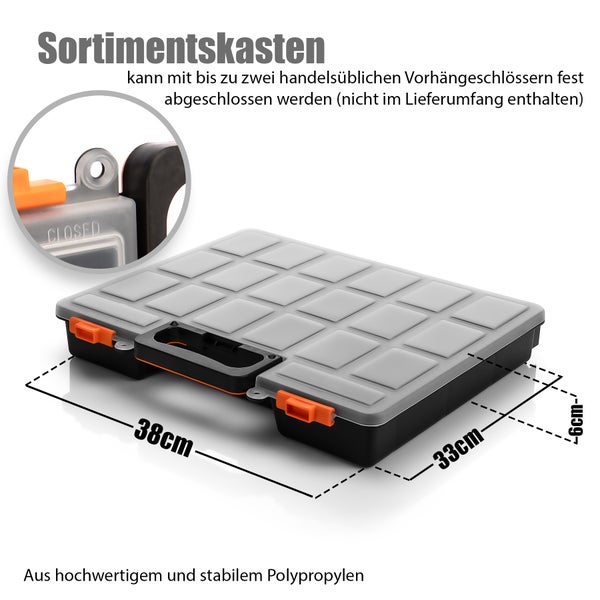 BigDean 2 Stück Sortimentskasten stapelbar 38x33x6cm praktische Sortierbox mit 16 Fächern – Werkzeugkoffer leer Organizer Box Sortierkasten - Sortierboxen für Kleinteile - Made in Italy