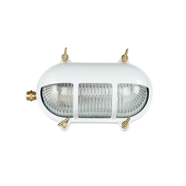 Ovale weiße Wandleuchte mit klarem Glas