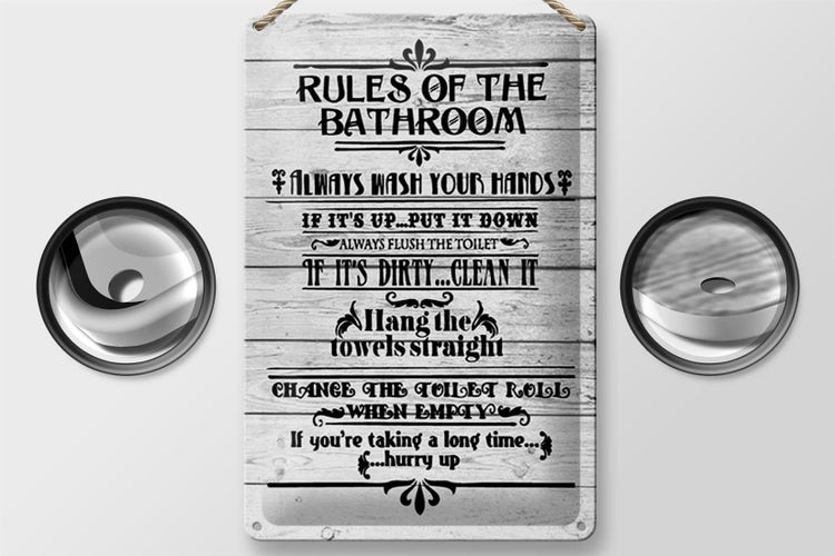 Blechschild Spruch 20x30cm rules of the bathroom wash hands