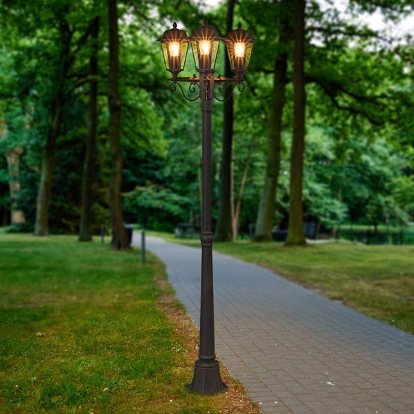 Lindby Mastleuchte außen Lamina (spritzwassergeschützt (Retro, Vintage Antik) in Braun aus Aluminium (3 flammig E27) - Kandelaber Außenleuchte