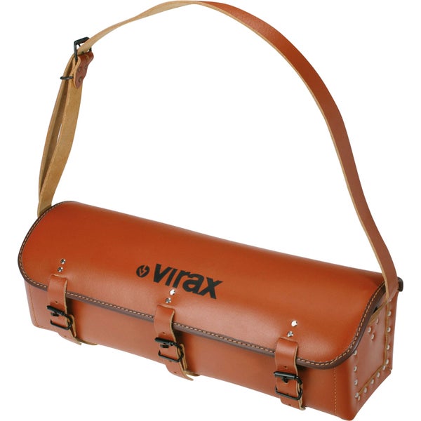Virax Werkzeugtasche aus Leder mit verstellbarem Schultergurt und drei Schnallenverschlüssen.