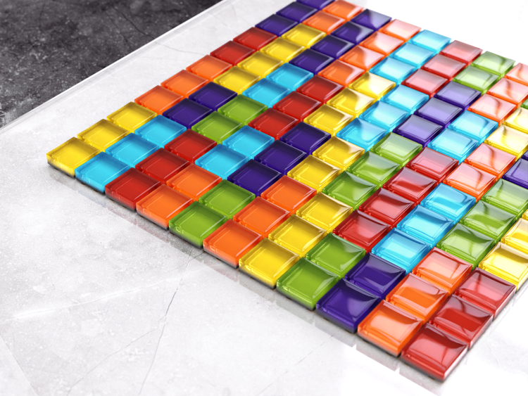 Glasmosaik auf Netz für Bad und Küche 30cm x 30cm  - Long Rainbow
