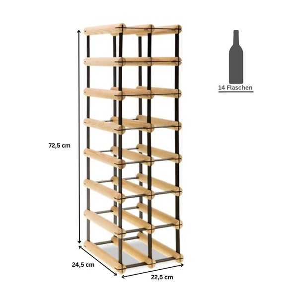 PROREGAL Modulares Weinregal Vinotega Mod Metal HxBxT 72,5 x 22,5 x 24,5 cm 2 x 7 Flaschen Massives Kiefernholz Braun Geölt