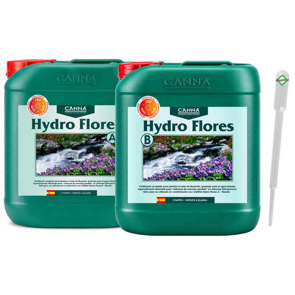 Zwei Kanister CANNA Hydro Flores A und B Dünger für weiches Wasser inklusive Pipette.