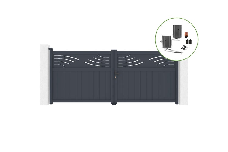 Drehtor 3,4 m HALTI H.140 cm Aluminium + BUNKER B500 Motorisierung