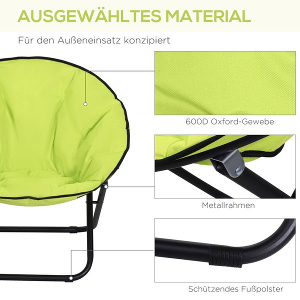 Outsunny Campingstuhl Faltbar Campingsessel mit Lehne, Klappstuhl bis 120kg, gepolstert Moonchair Extra Breit, Faltsessel Outdoor Stuhl für Garten, Balkon, Camping, Gelb