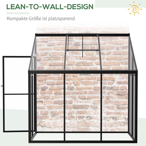 Outsunny Gewächshaus,  Beistell Gartenhaus mit Verstellbares Dach, 182cm x 122cm x 194cm, Aluminiumlegierung Polystyrolplatte, Schwarz