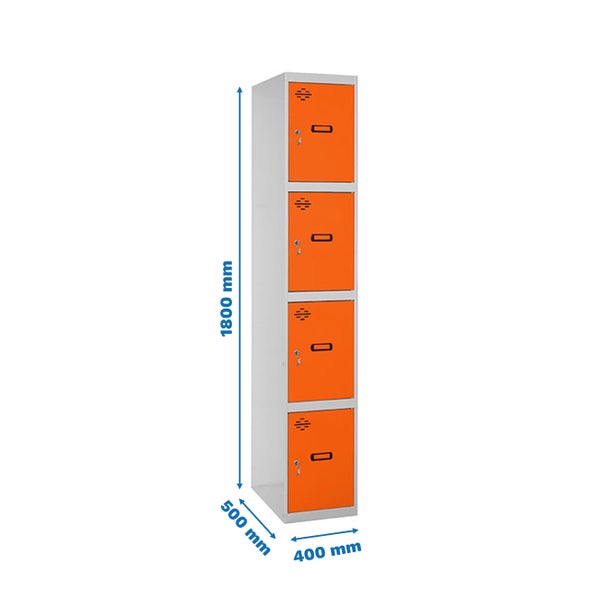 Stahlschrank mit vier Fächern und Abmessungen