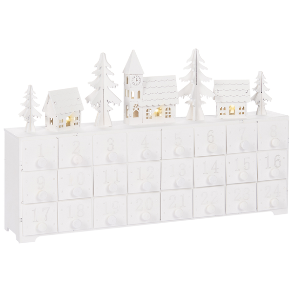 Abmessungen Adventskalender mit Häusern und Bäumen