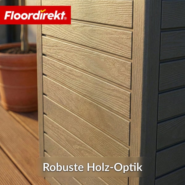 Detailaufnahme eines Pflanzkastens mit Holzoptik von Floordirekt