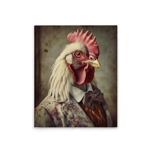 Dekoratives Poster mit einem Hahn im Anzug