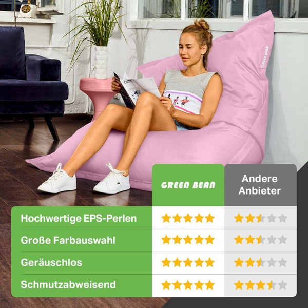 Green Bean Sitzsack XXL 140x180cm 380 Liter Kinder & Erwachsene Bean Bag EPS Perlen Füllung Riesensitzsack Groß Draußen Outdoor Liegekissen Waschbar Wetterfest Lounge Sitzkissen Bodenkissen Rosa