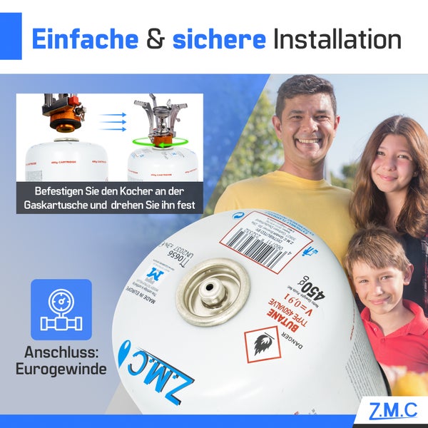 Z.M.C 9X Gaskartuschen 450g, Propan/Butan Gas 810ml, Gaskartusche EN417, Eurogewinde Schraubgewinde Anschluss, Schraubkartusche für Unkrautbrenner, Universal Druckgasdose mit Schraubventil