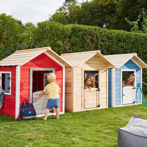 Home Deluxe - Spielhaus - DER GROßE PALAST blau - 166 x 138 x 132 cm - mit Bank - FSC zertifiziertes Kinderspielhaus, inkl. Montagematerial I Gartenhaus Holzhaus Kinderhaus