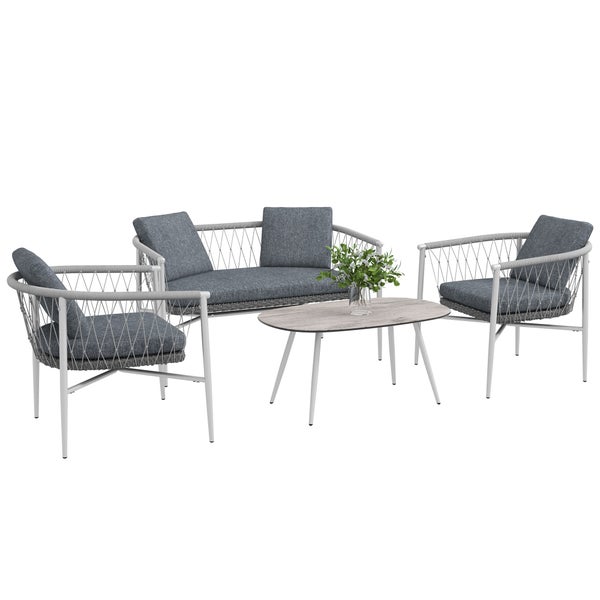 Outsunny 4 tlg. Gartenmöbel-Set, 121L x 68B x 67H cm, PE Rattan, Polyester, grau