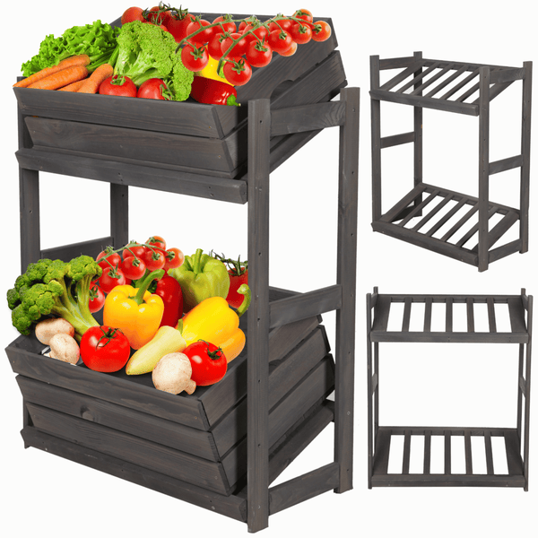 PROREGAL Getränkekistenregal SPREEWALD HxBxT 112x70x33cm 2 Ebenen für Kisten + Ablage Massives Kiefernholz Grau geölt