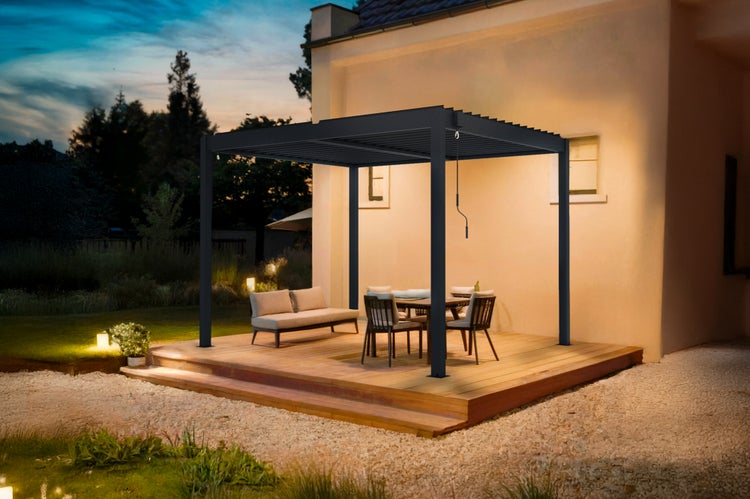 Pergola bioklimatisch aus grauem Aluminium PIANA 3x2.5m selbsttragende