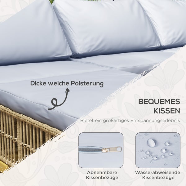 Gartenlounge mit dicken Polsterkissen, abnehmbaren und wasserabweisenden Kissenbezügen