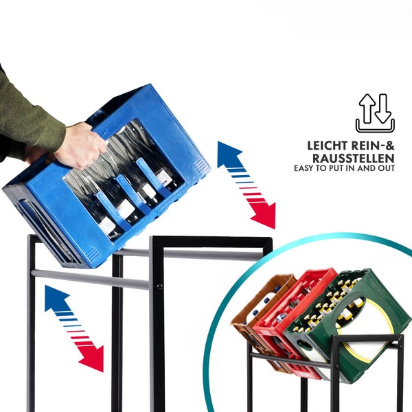 FLOORDIREKT Flaschenkastenständer Kenji - Robustes Lagerregal - für Büro, Küche, Garage oder Flur - Schwarz - 104 x 32 x 82 cm