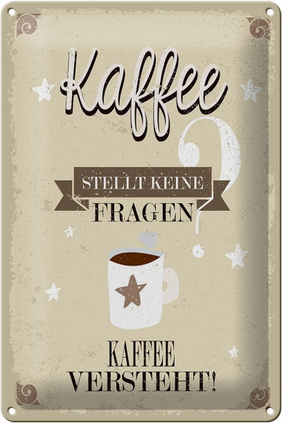 Blechschild Spruch Kaffee stellt keine Fragen 20x30cm