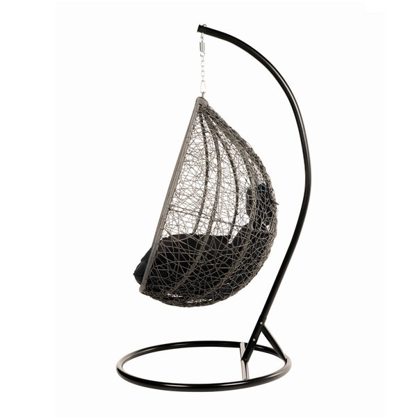 Home Deluxe - Hängesessel Cielo - Schwarz, Höhe 200 cm - inkl. Regenabdeckung, Gestell, Sitz- und Rückenkissen I Polyrattan Hängestuhl Gartenschaukel Hängekorb