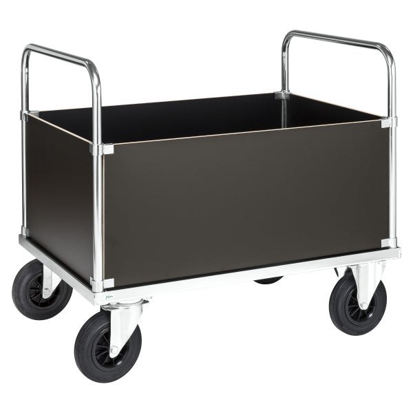 Transportwagen mit Holzbehälter und Stahlrahmen