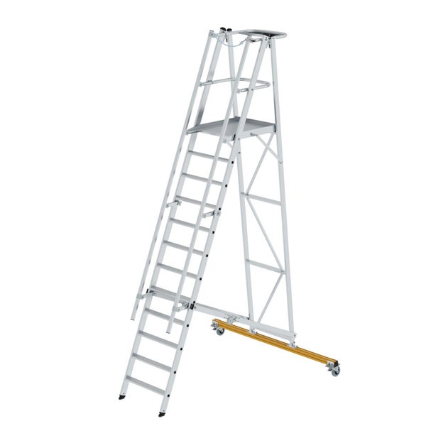 PROREGAL Plattformleiter Klappbar und Fahrbar 12 Stufen Inkl. Beidseitigem Handlauf Aluminium Nivello Leiterschuhe