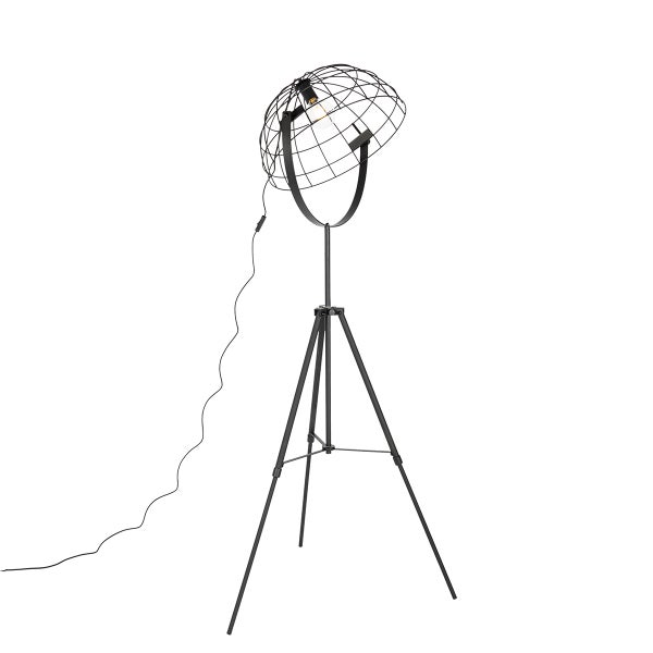 Schwarze Stehlampe mit kugelförmigem Lampenschirm und Stativfuß