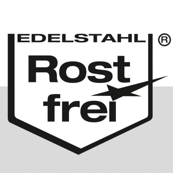 Symbol für rostfreien Edelstahl als Qualitätssiegel für korrosionsbeständiges Material