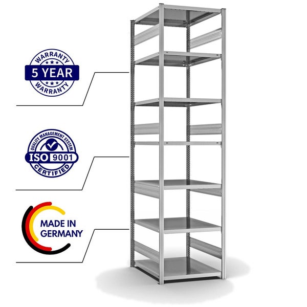 PROREGAL Fachbodenregal Stecksystem T-Profil Heavy-Duty Grundregal HxBxT 300 x 75 x 80 cm 7 Ebenen Fachlast 330 kg Beidseitig Nutzbar Verzinkt