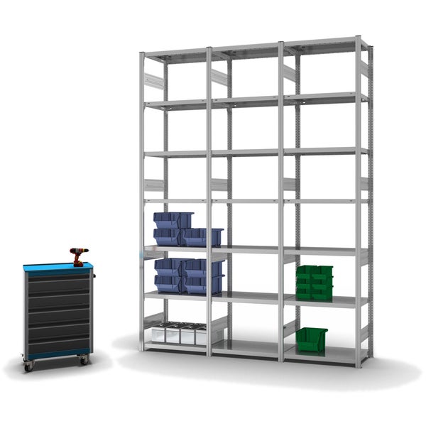 PROREGAL Fachbodenregal Stecksystem T-Profil Heavy-Duty Grundregal HxBxT 300 x 75 x 40 cm 7 Ebenen Fachlast 315 kg Beidseitig Nutzbar Verzinkt