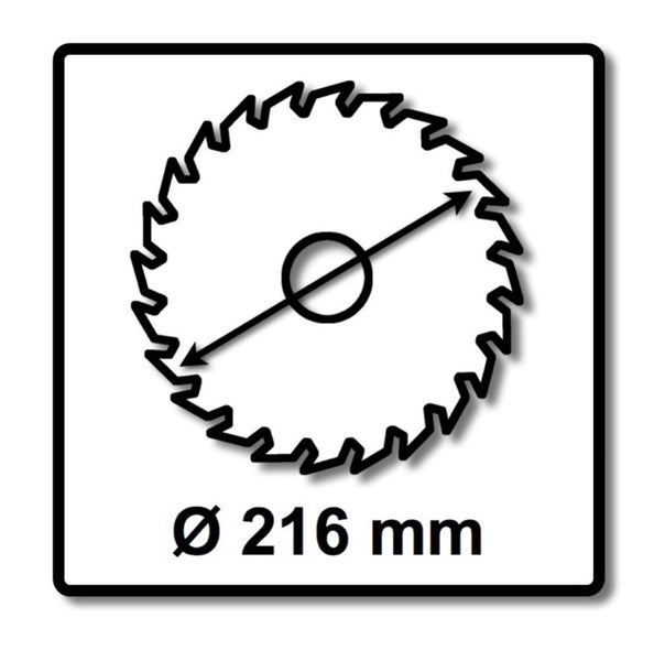Symbol für Sägeblattdurchmesser 216 mm