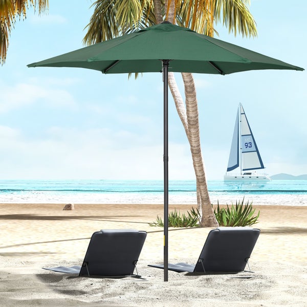 Outsunny Sonnenschirm Ø196 cm, Sonnenschirm mit Knickfunktion, sechseckig Balkonschirm Strandschirm windfest stabil Marktschirm Kurbelschirm Sonnenschutz für Strand Balkon Garten, Grün