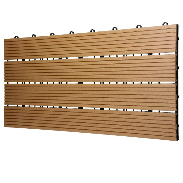 ECD Germany WPC Terrassenfliesen 60x30 cm 18er Spar Set für 3m² Teak in Holzoptik für Garten Balkon Bodenbelag mit Drainage und Klicksystem Terrassendielen Balkonfliesen Klickfliesen Holzfliesen