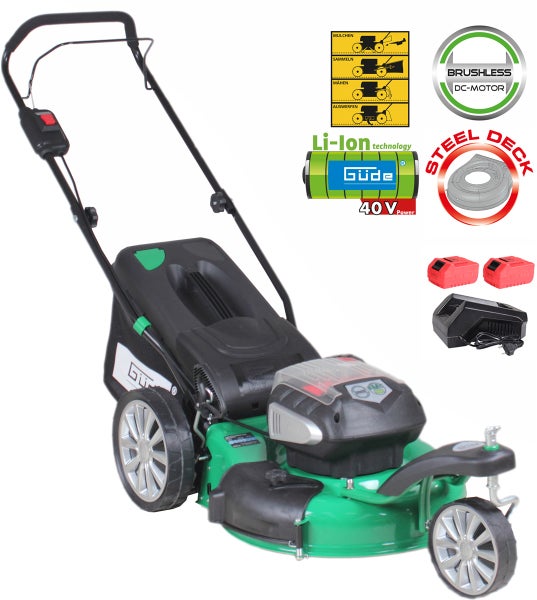 Akku-Rasenmäher Güde Trike 460/40-5.0S – 40 V, 46 cm Schnittbreite, Mulchfunktion, inkl. 2× Akku & Schnellladegerät