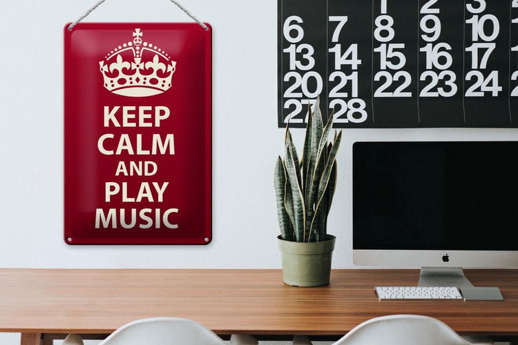 Blechschild Spruch 20x30cm Keep Calm and play Music Krone