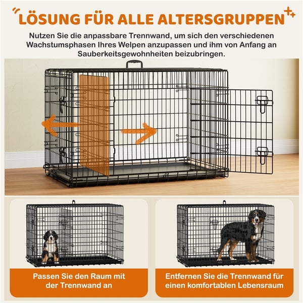 Hundekäfig mit herausnehmbarer Trennwand zur Anpassung an die Größe des Welpen