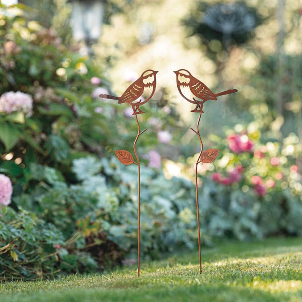 FRANK FLECHTWAREN|Gartenstecker Vogelfreunde, 2er Set, H: 75 cm, METALL