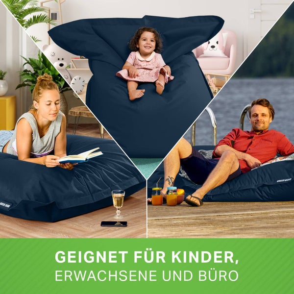 Green Bean Sitzsack XXL 140x180cm 380Liter Kinder & Erwachsene Bean Bag EPS Perlen Füllung Riesensitzsack Groß Draußen Outdoor Liegekissen Waschbar Wetterfest Lounge Sitzkissen Bodenkissen Dunkelblau