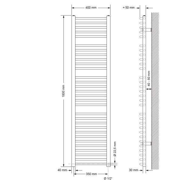 ECD Germany Badheizkörper Elektrisch 400x1800 mm mit Heizstab 900W Große Leistung Weiß gebogen mit Seitenanschluss-Design Heizkörper Handtuchwärmer Handtuchtrockner Handtuchheizkörper Handtuchheizung