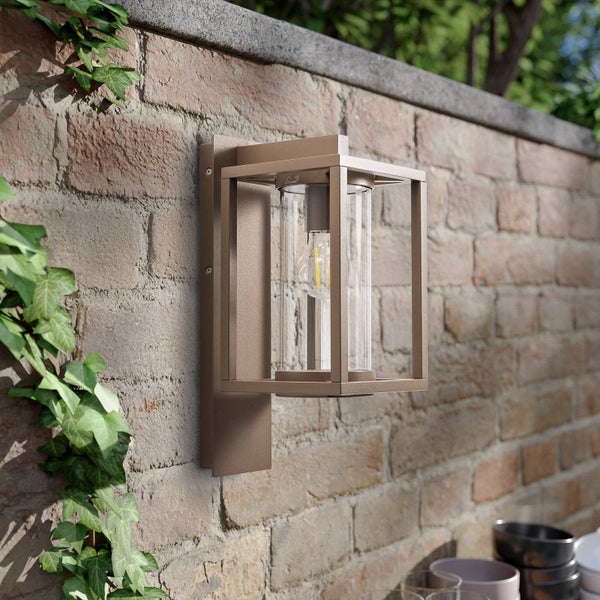 Lucande Wandleuchte außen Ferda (spritzwassergeschützt (Modern) in Braun aus Aluminium (1 flammig, E27) - Außenwandleuchten Wandlampe Led Außenlampe Outdoor für Außenwand/Hauswand Haus