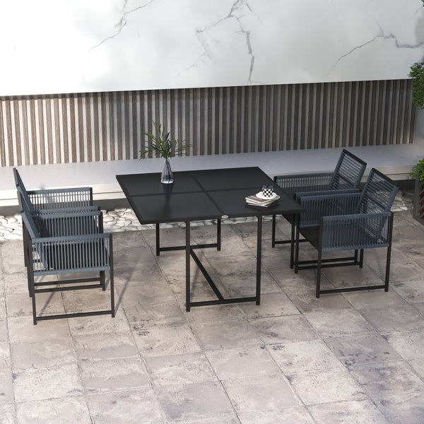 Outsunny Sitzgruppe 5 tlg. Essgruppe für 4 Personen Esstisch mit 4 Stühlen Esszimmergruppe mit Klappstühle Küchentisch-Set mit Stahlgestell Balkonmöbel Gartenmöbel für Terrasse, Balkon Dunkelgrau