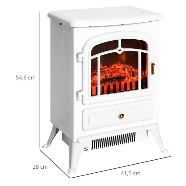 HOMCOM Elektrokamin, Flammeneffekt, 950/1850W, Überhitzungs-Schutz, Nylon, 41,5 x 28 x 54,8 cm, Metall, Kunststoff, Weiß