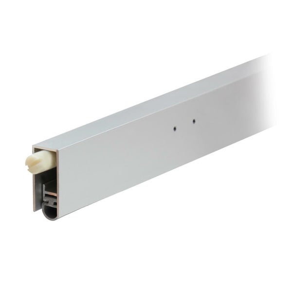 Automatische Türbodendichtung aus Aluminium mit Drückerbetätigung für den nachträglichen Einbau an Holztüren.