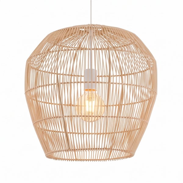 Hängelampe aus Rattan mit glockenförmigem Schirm und E27 Fassung