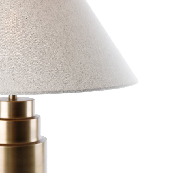 Detailaufnahme einer Tischleuchte mit Stoffschirm