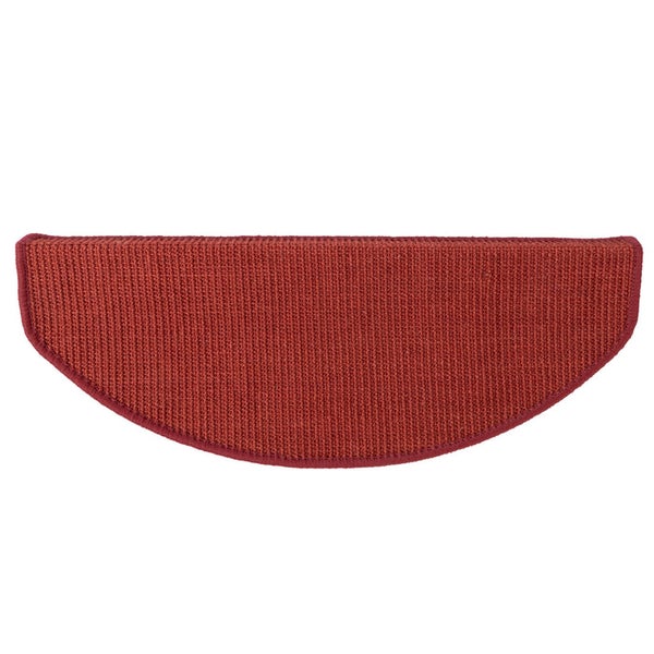 FLOORDIREKT Premium Sisal-Stufenmatte - Umkettelt & Selbstklebend - Halbrund - Rot - 23,5 x 65 cm