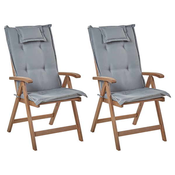 Set mit 2 Stühlen und Sitzkissen AMANTEA Akazienholz Grau