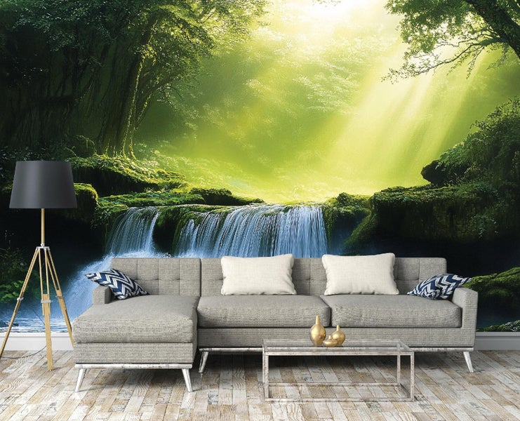 Fototapete 3D Effekt Wasserfall Wald Natur Vlies Tapete 350x250 cm