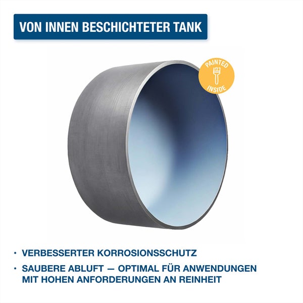 Von innen beschichteter Tank für verbesserten Korrosionsschutz und saubere Abluft bei hohen Reinheitsanforderungen.